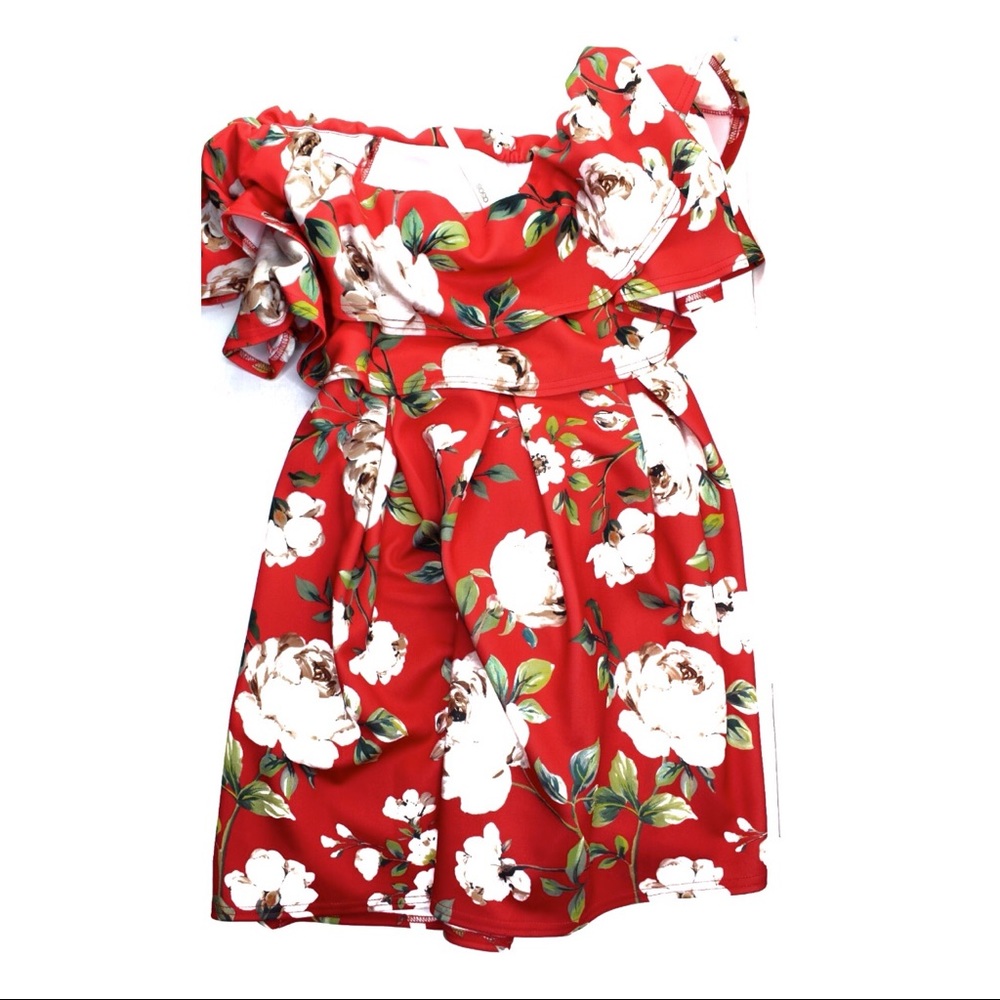 ASOS Rose Floral Off Shoulder Ruffle Mini Dress 12 - Picture 3 of 7